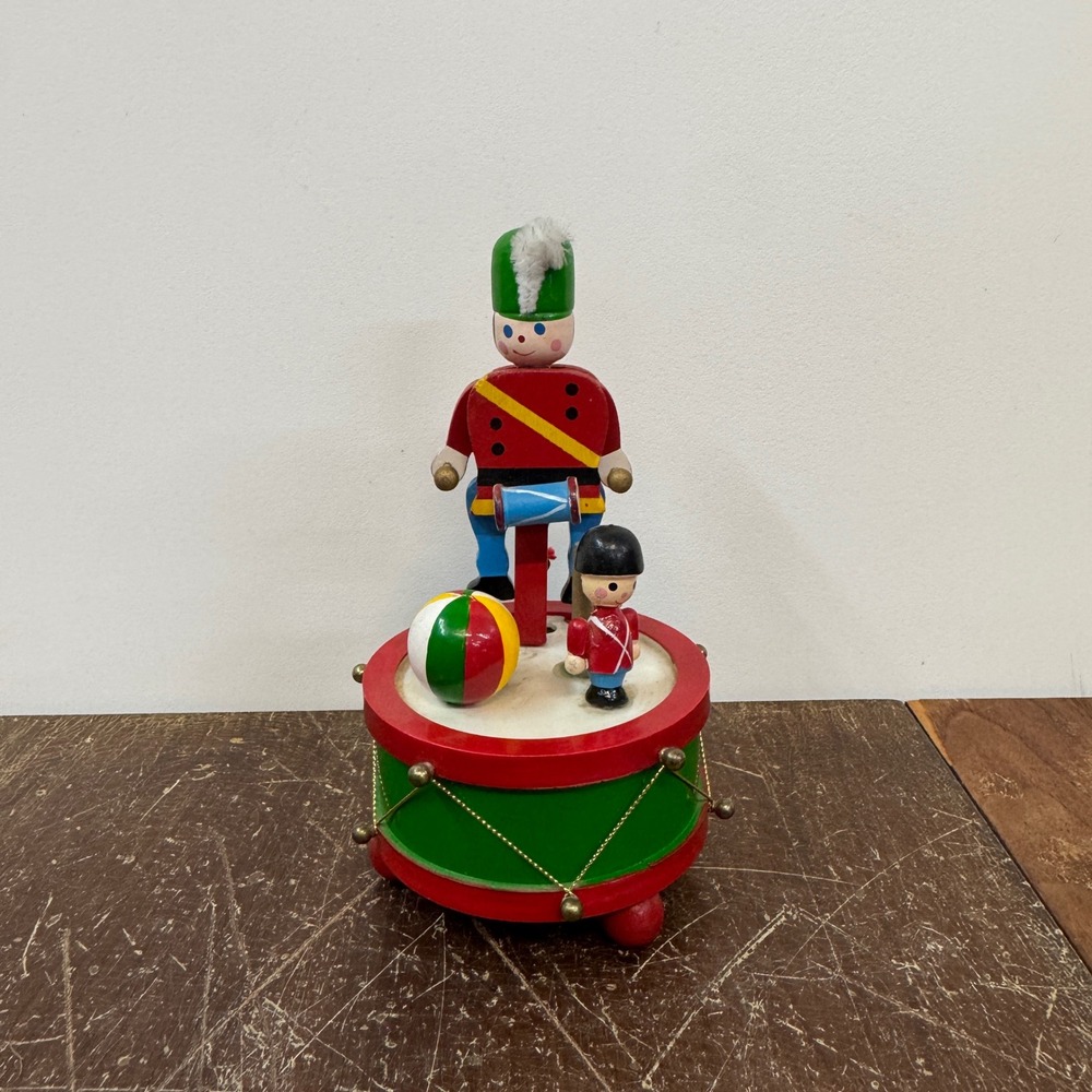 Vintage Wooden Nutcracker Soldier Drummer Toy Music Box Handmade